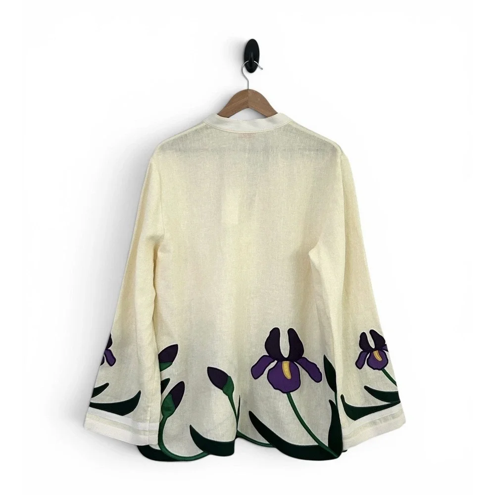 Tory Burch Women 16 Cream Ivory Multicolor 100% Linen Embroidered Tunic Top NWT